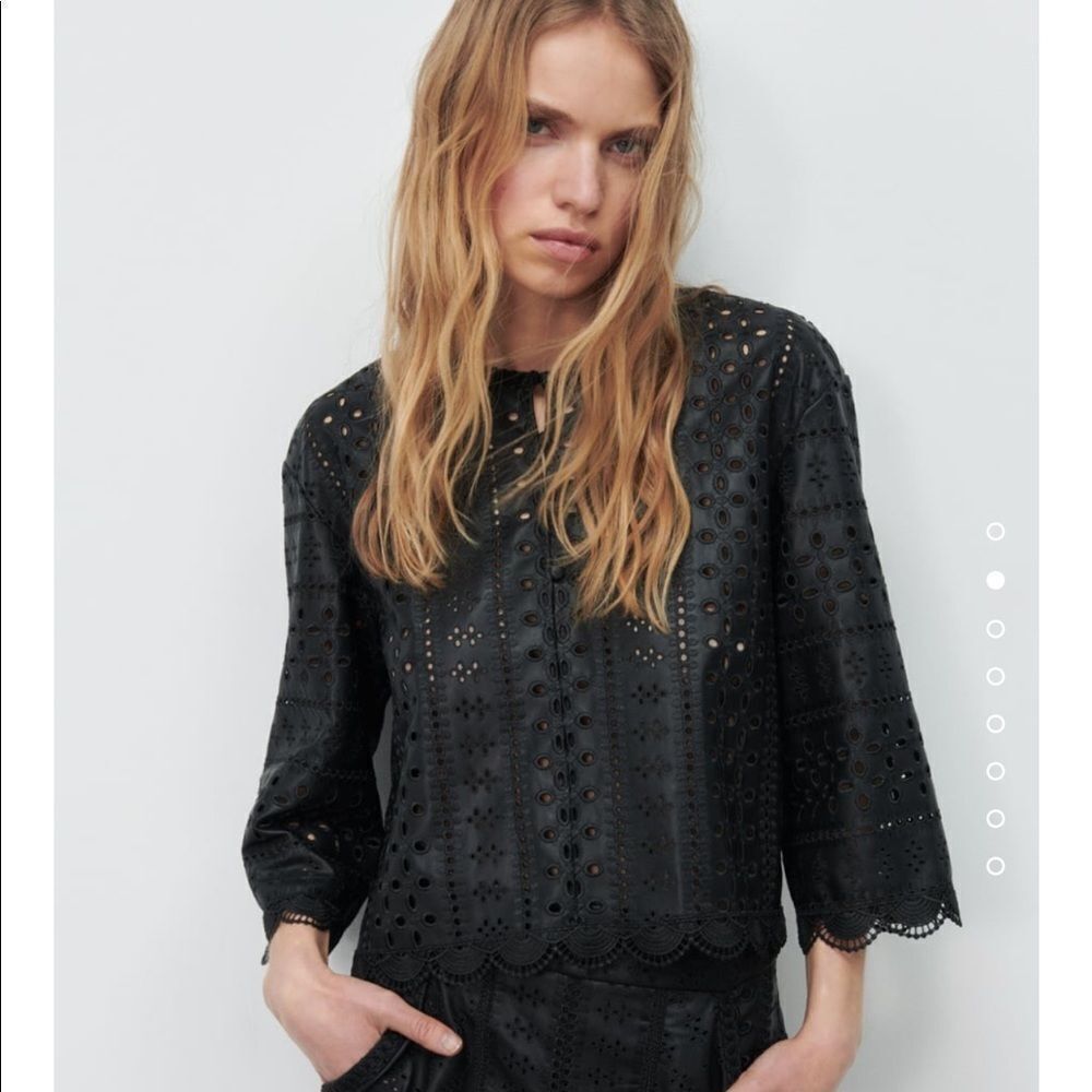 Zara faux leather openwork eyelet  embroidered top
